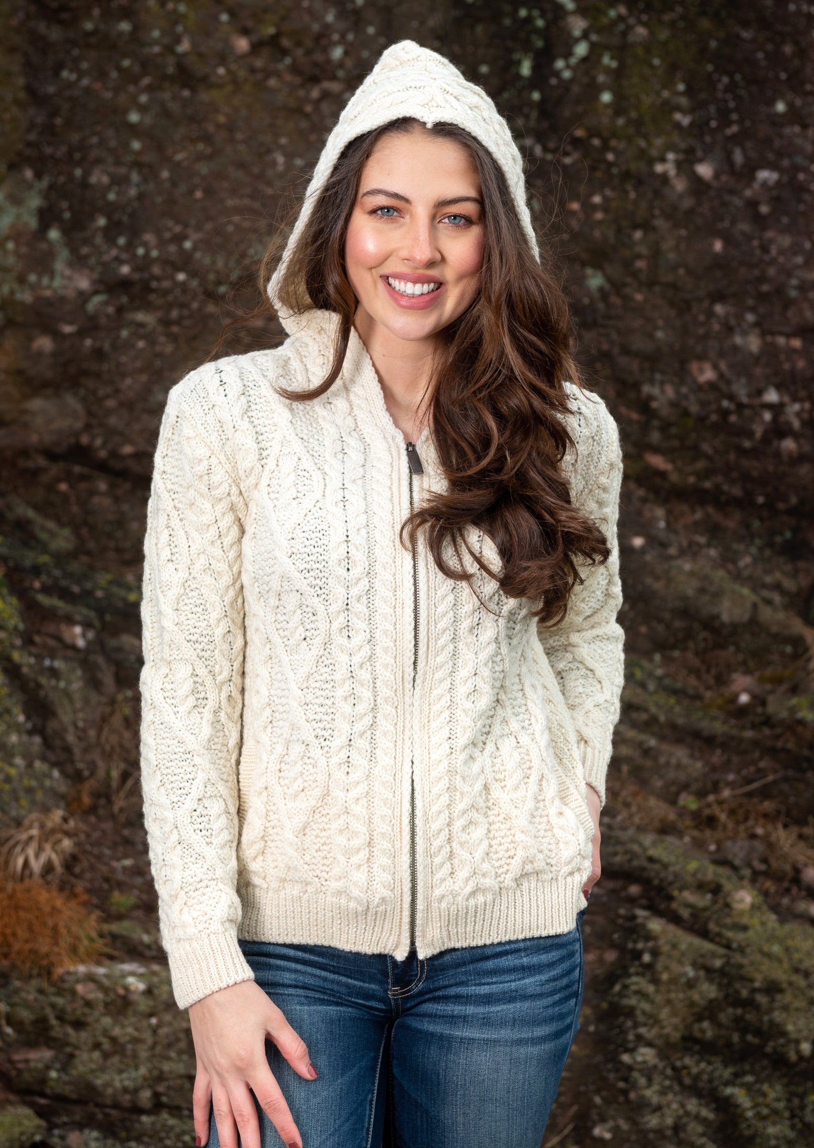 IrelandsEye Aran Hooded Cardigan | Natural