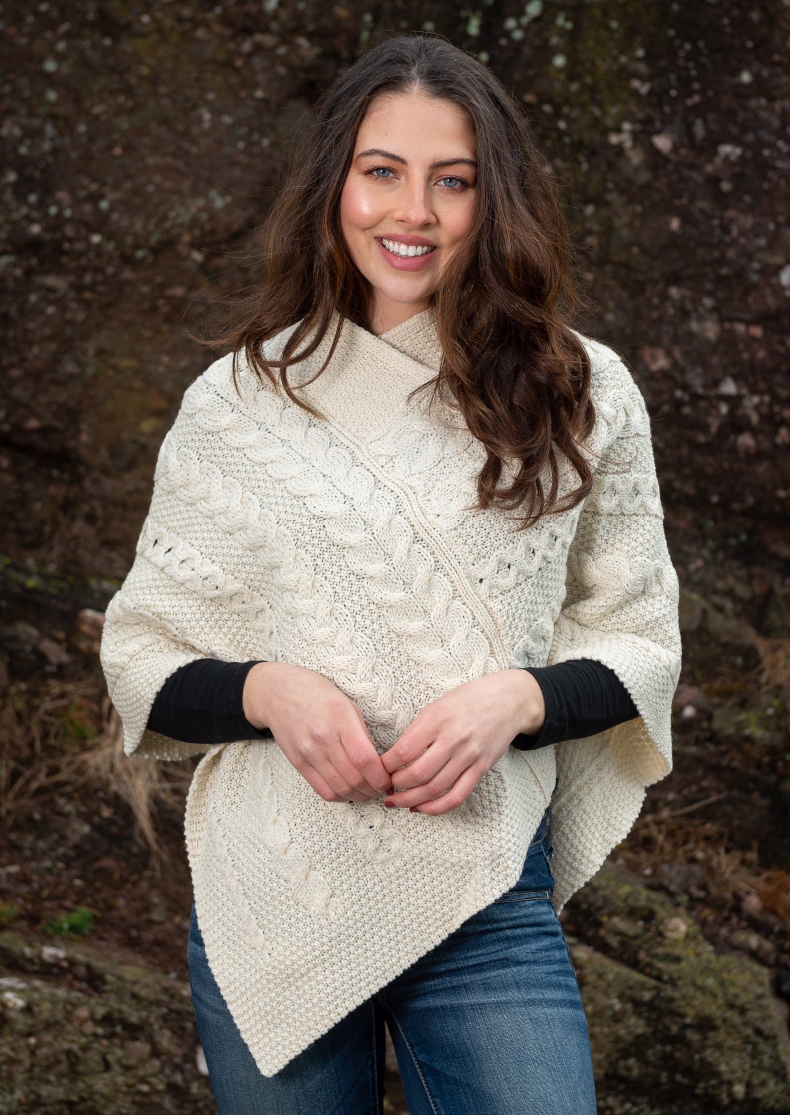 Natural Wool Aran Irish Poncho