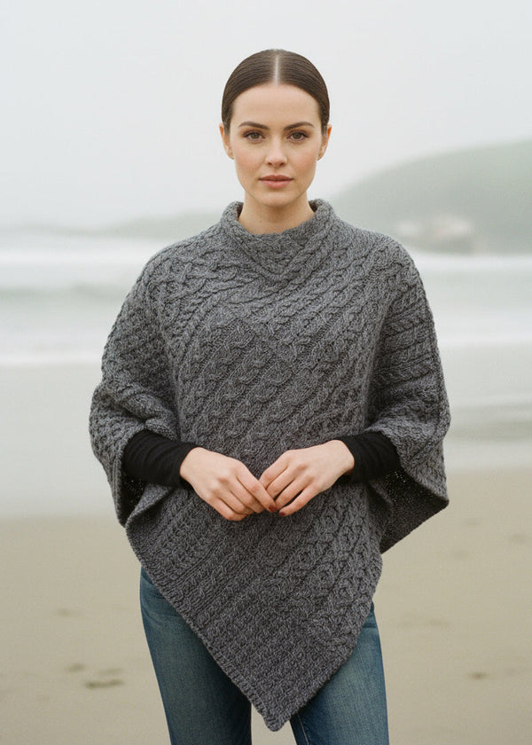 Irelands Eye Steel Marl Elm Patchwork Poncho