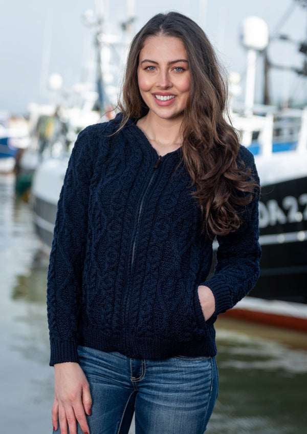 IrelandsEye Aran Hooded Cardigan | Navy