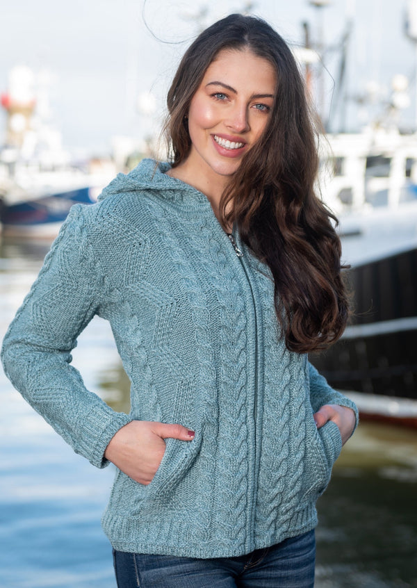 Aran Aqua Hooded Cardigan