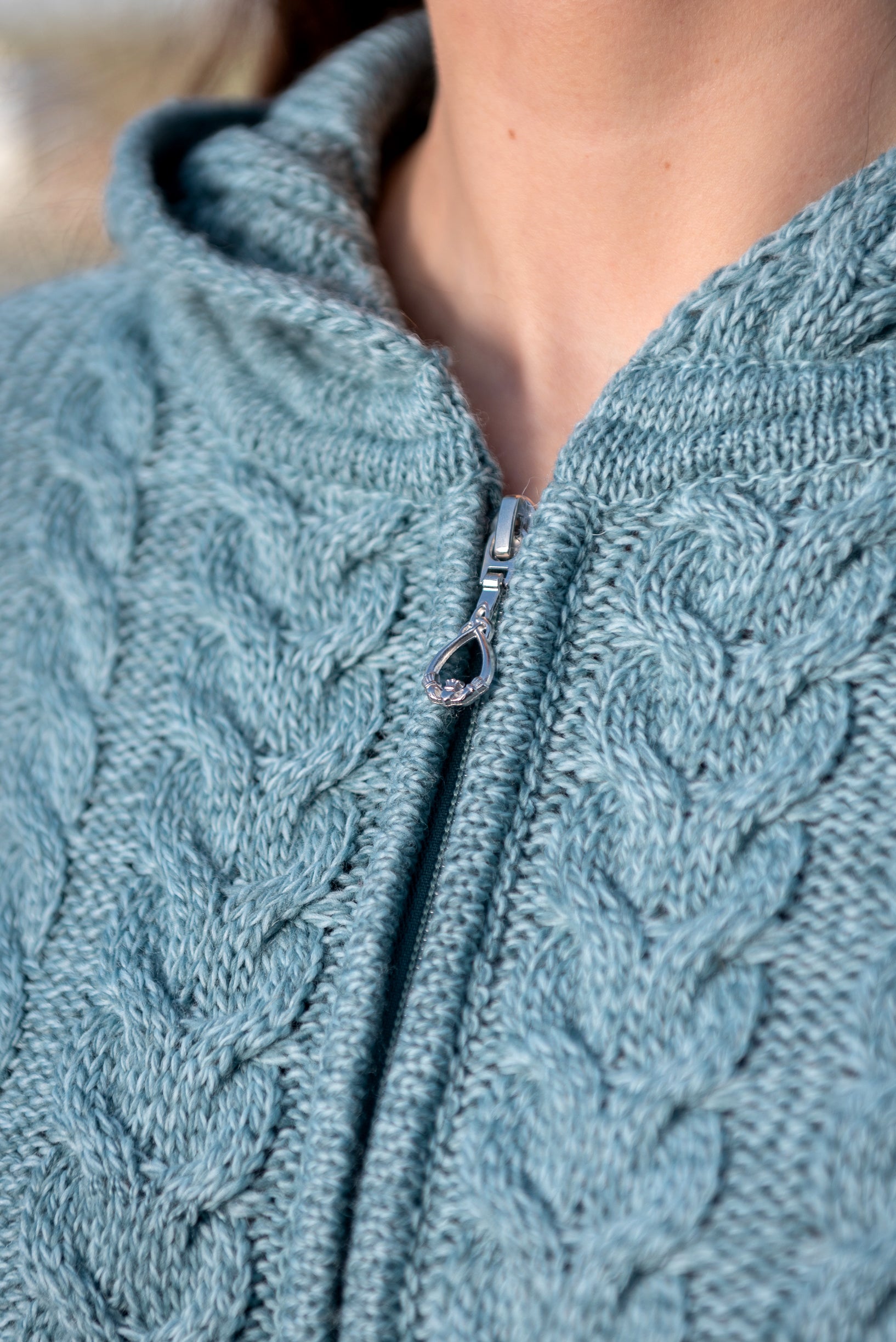 Aran Aqua Hooded Cardigan