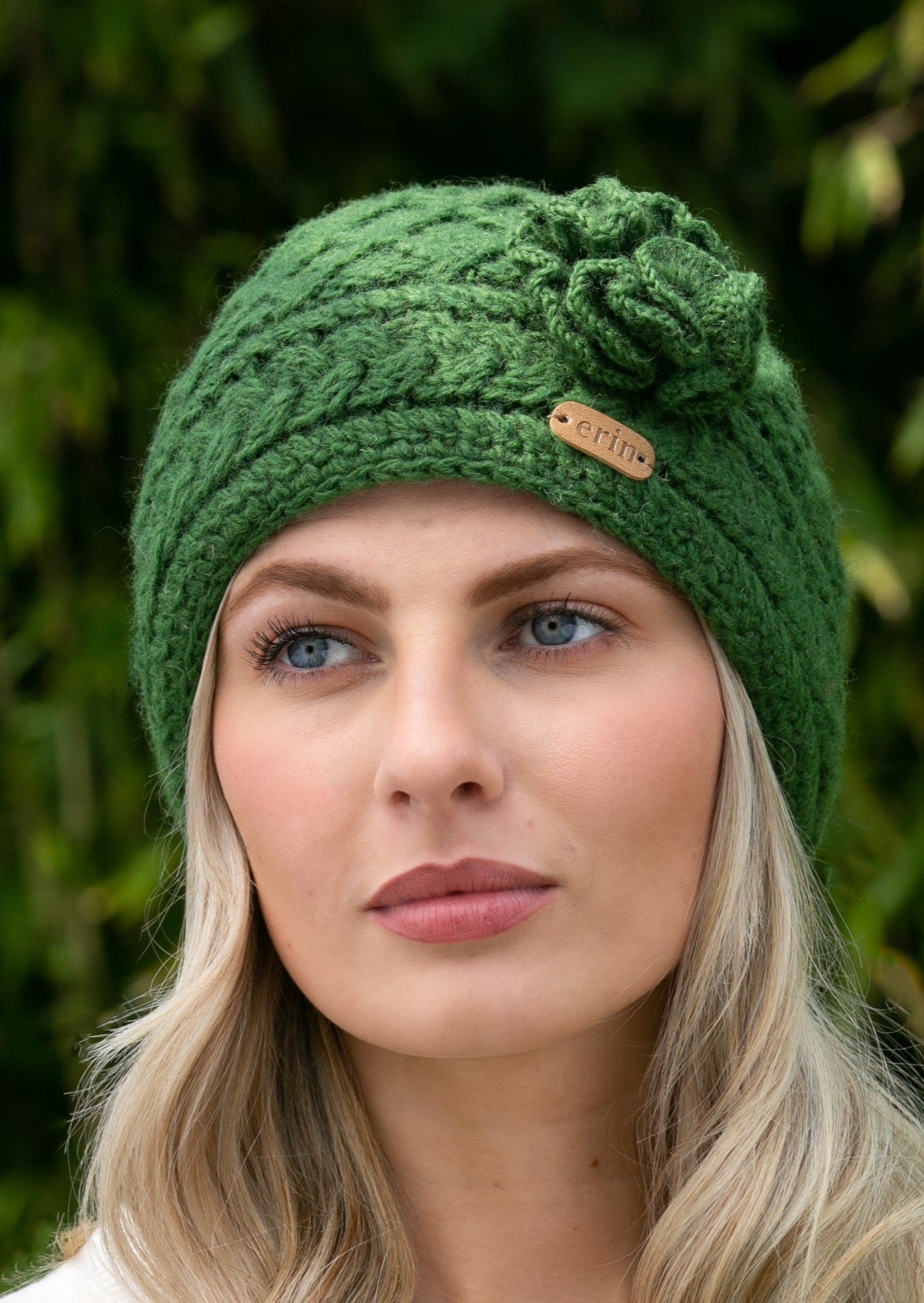 Aran Trellis Green Flower Hat