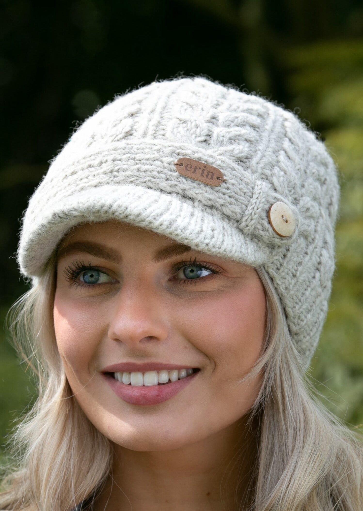 Aran Oatmeal Cable Peak Hat