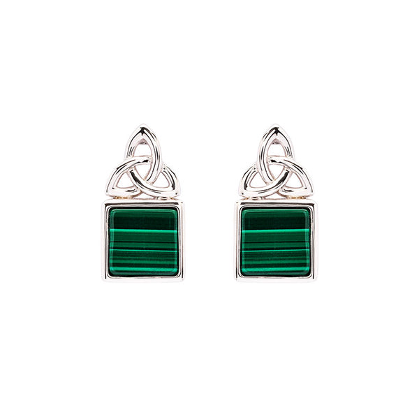 Green Malachite Trinity Knot Sterling Silver Earrings