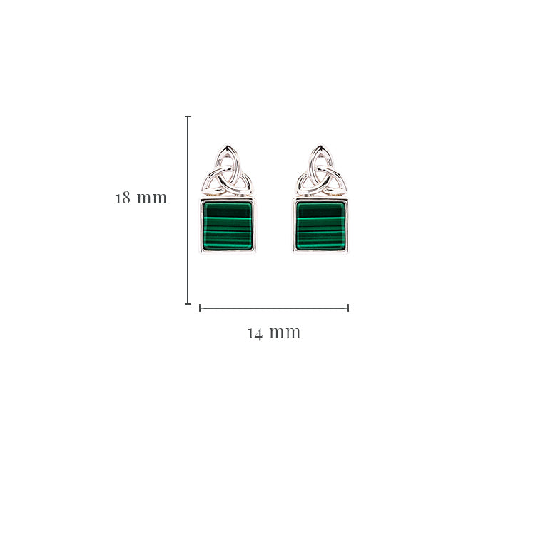 Green Malachite Trinity Knot Sterling Silver Earrings