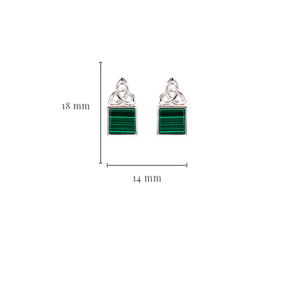 Green Malachite Trinity Knot Sterling Silver Earrings
