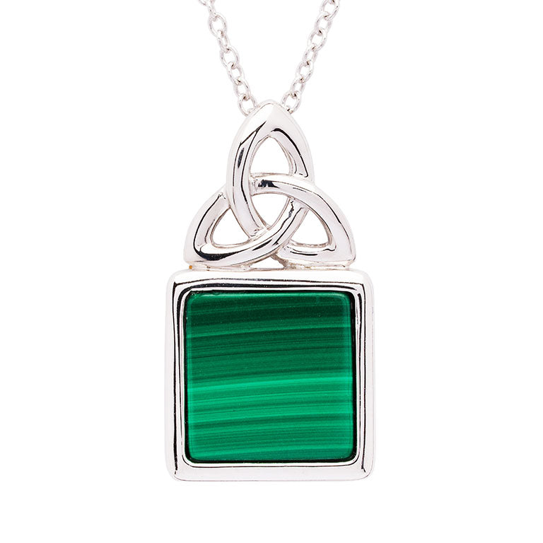 Green Malachite Sterling Silver Trinity Knot Necklace