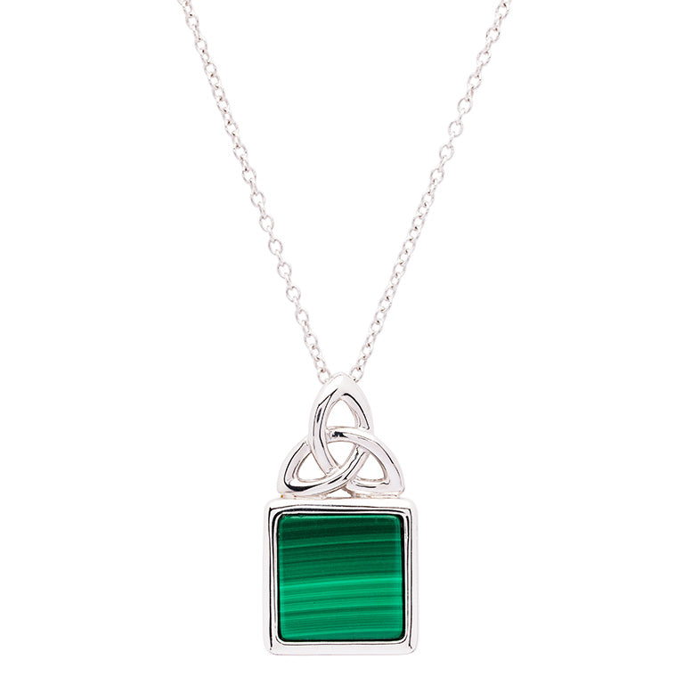 Green Malachite Sterling Silver Trinity Knot Necklace