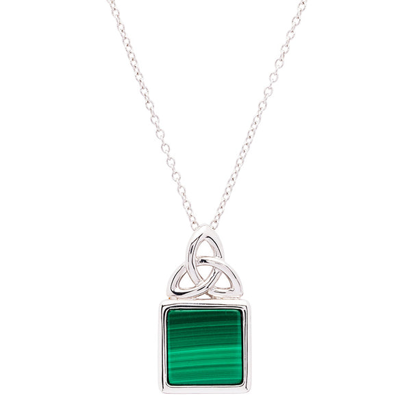Green Malachite Sterling Silver Trinity Knot Necklace