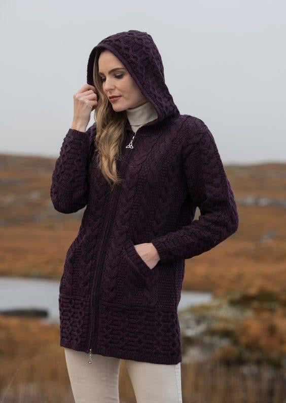 Damson Galway Coat With Celtic Knot Zipper