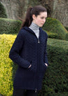 Aran Navy Galway Cardigan With Celtic Knot Zipper Hd4025