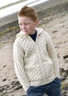 Kids Hooded Aran Zip Cardigan - Natural