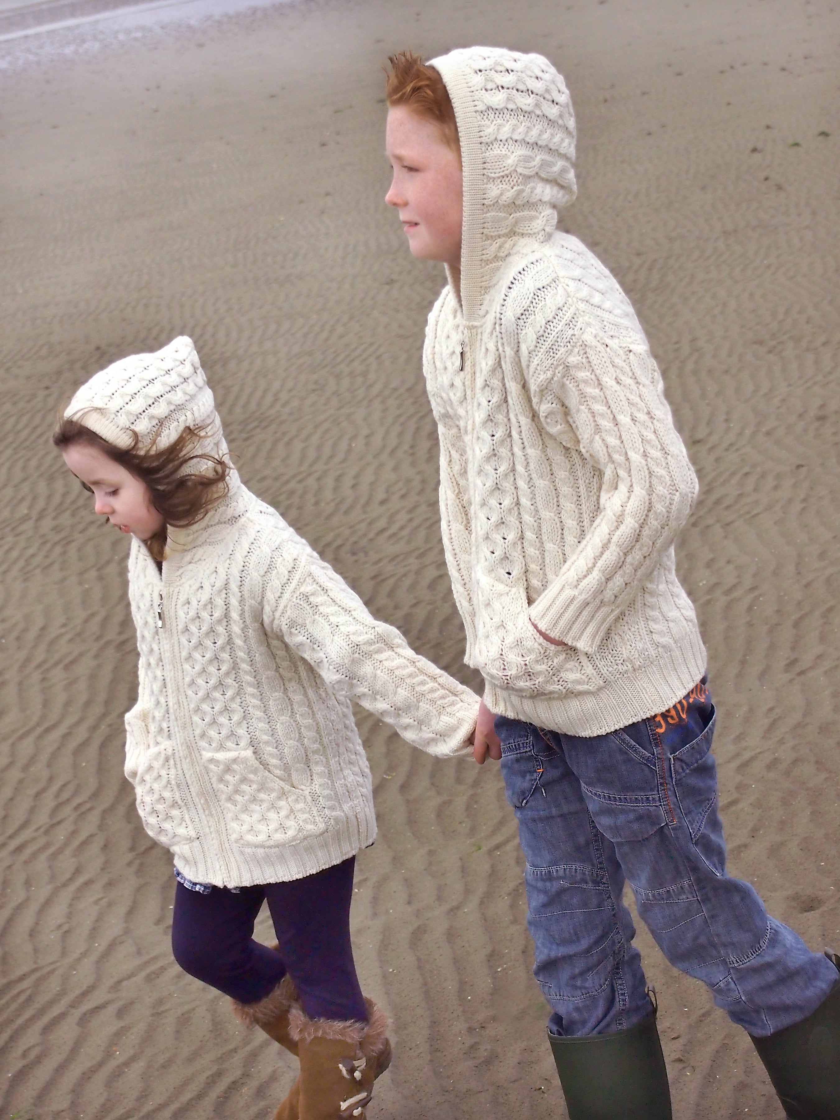Kids Hooded Aran Zip Cardigan | Natural
