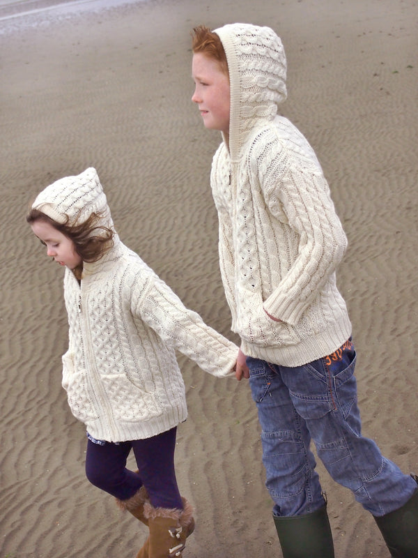 Kids Hooded Aran Zip Cardigan | Natural