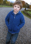 Kids Hooded Blue Aran Cardigan