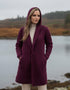 Purple Herringbone Aran Cardigan with Shawl Hood | 100% Merino Wool