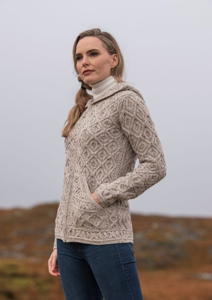 Skellig Aran Zip Cardigan With Hood