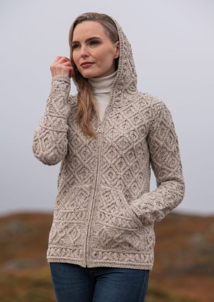 Skellig Aran Zip Cardigan With Hood