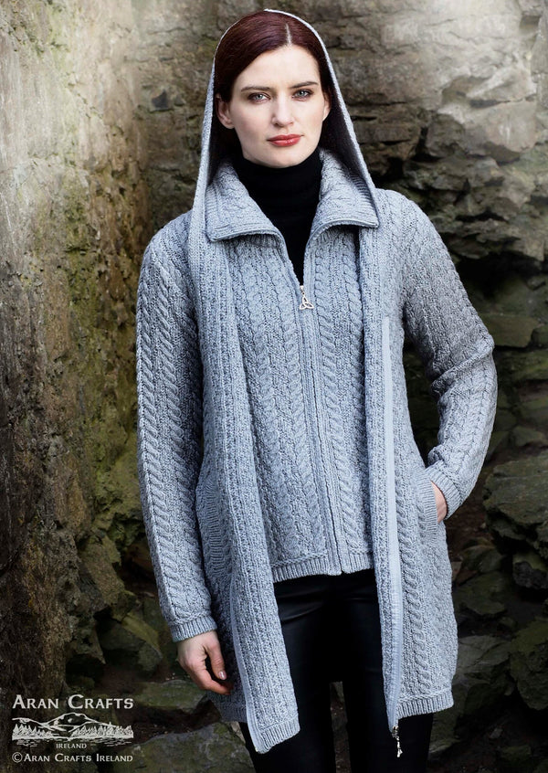 Aran Crafts Grey Hooded Zip Coat
