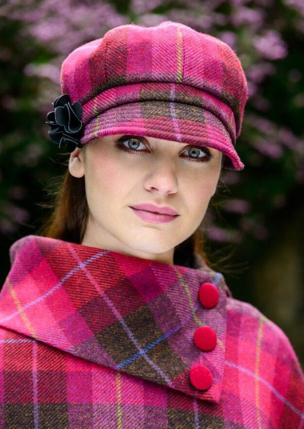 Mucros Pink Check Newsboy Hat 223