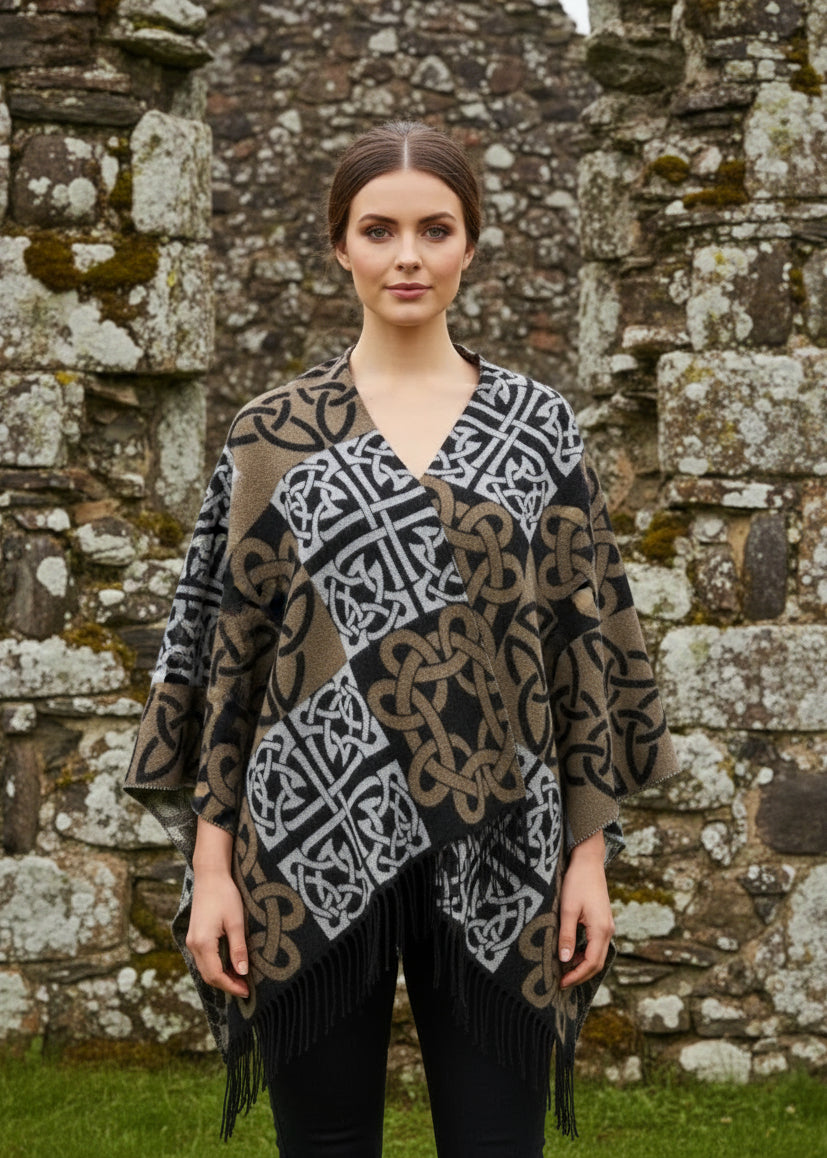 Jimmy Hourihan Fringed Shawl with Celtic Motif