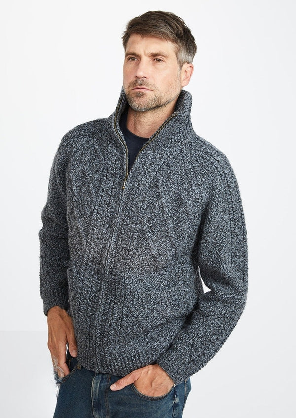 Handknit Men's Aran Cardigan | Silver