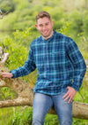 Mens Navy Blue Tartan Flannel Grandfather Shirt