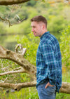 Mens Navy Blue Tartan Flannel Grandfather Shirt