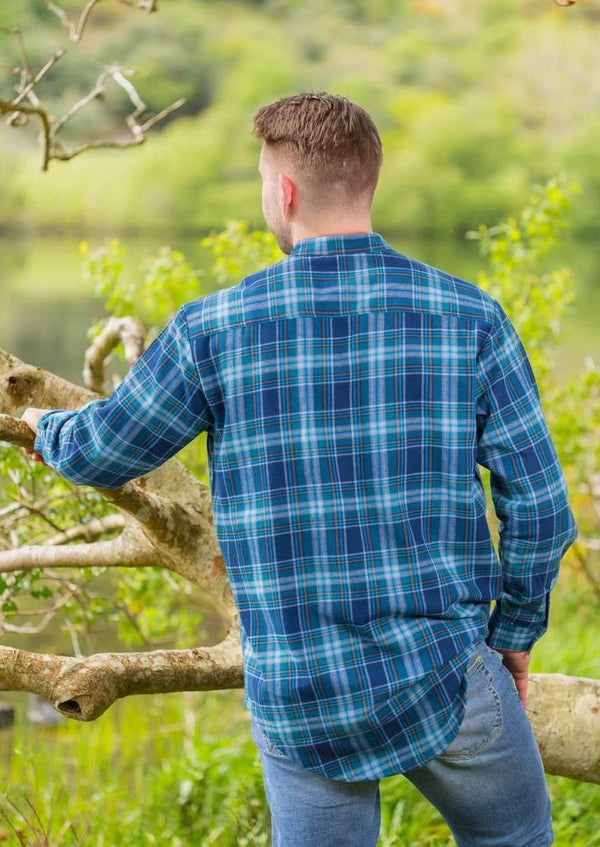 Lee Valley Flannel Grandfather Shirt | Blue Navy Tartan - Clearance