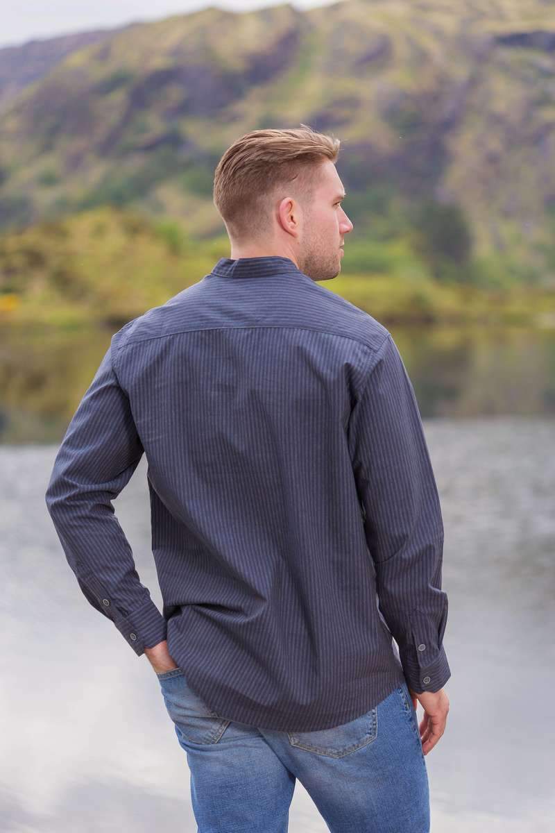 Lee Valley Cotton Grandfather Shirt | Navy White Stripe