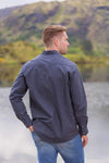 Lee Valley Cotton Grandfather Shirt | Navy White Stripe