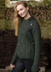 Aran Crafts Ladies Green Side Zip Cardigan