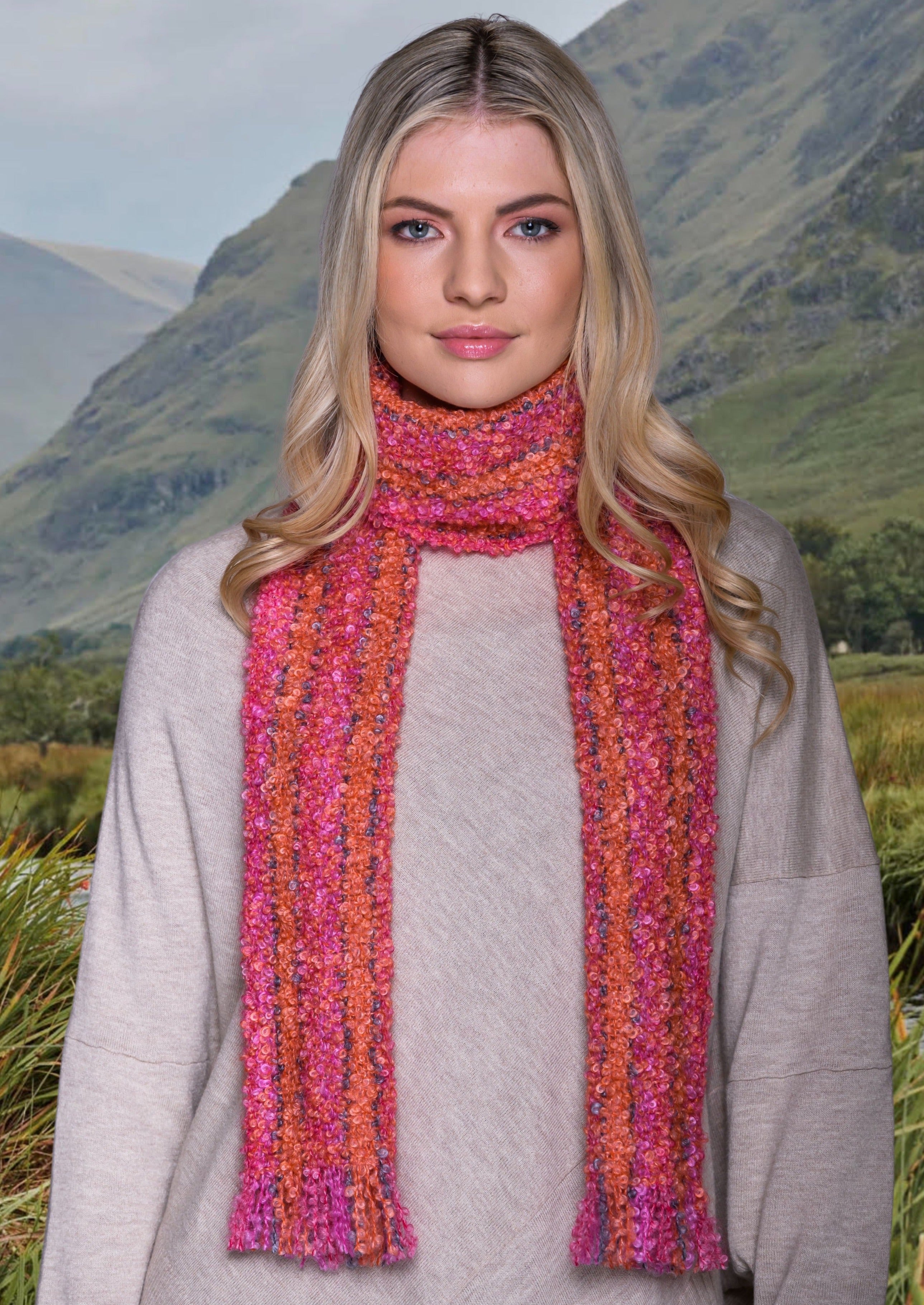Mucros Mohair Pink Orange Scarf