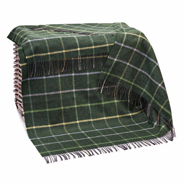 John Hanly Large Lambswool Throw Green Windowpane