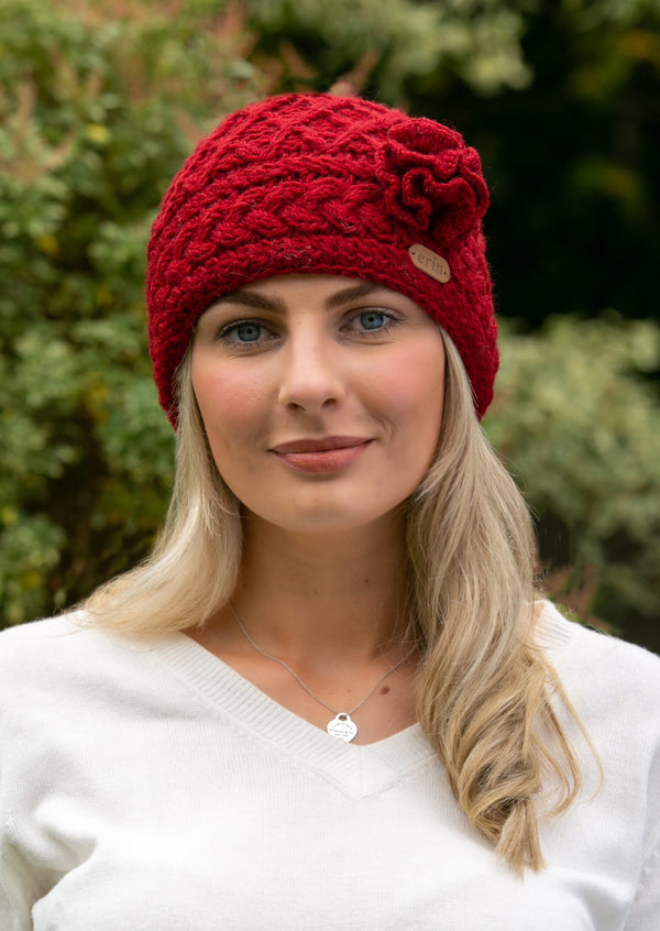 Aran Trellis Red Flower Hat