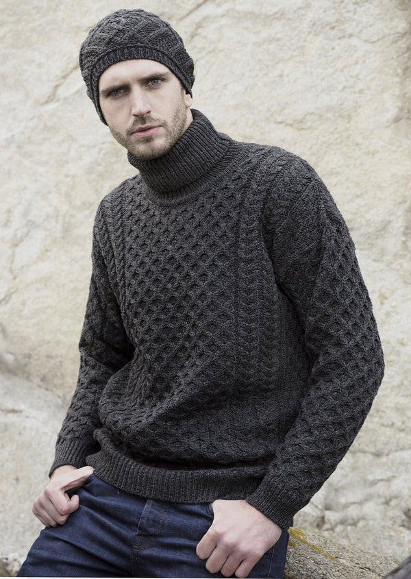 Aran Merino Polo Neck Unisex Sweater