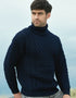 Aran Roll Neck Sweater - Navy