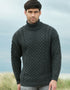 Charcoal Merino Wool Roll Neck Aran Sweater | Premium Irish Knitwear