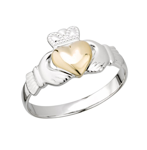 Sterling Silver Gold Heart Claddagh Ring - Skellig Gift Store