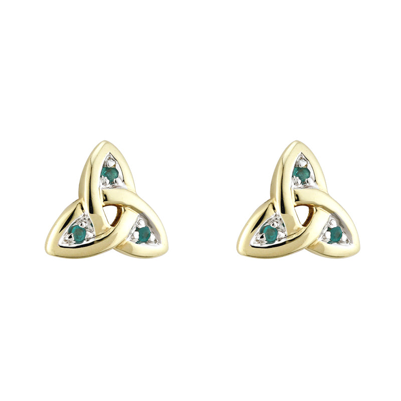 14K Gold Emerald Trinity Knot Earrings