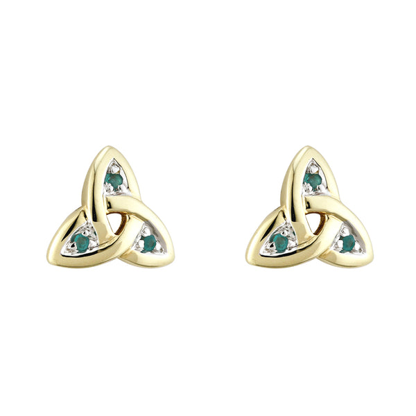 14K Gold Emerald Trinity Knot Earrings