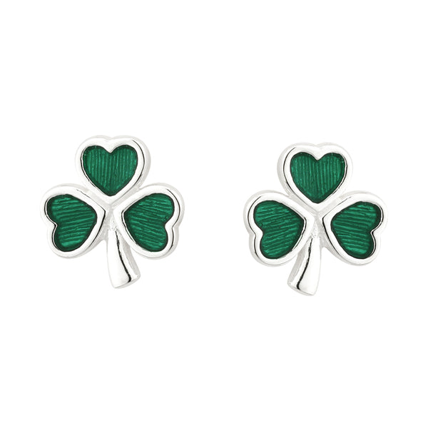 Silver Green Shamrock Earrings