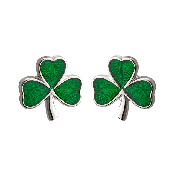 Silver Small Enamel Shamrock Stud Earrings