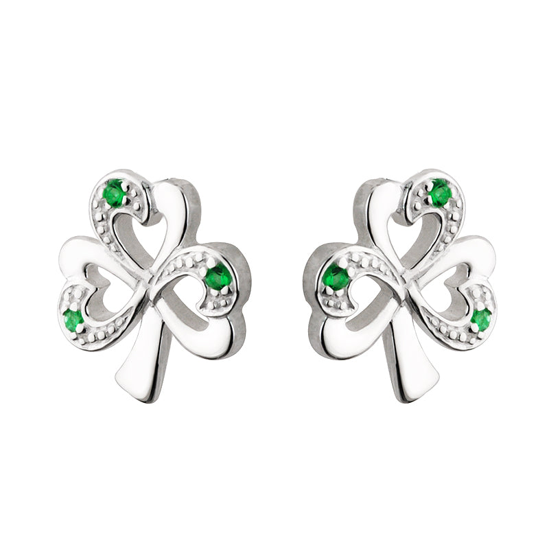 Solvar Silver Green Shamrock Earrings s33152