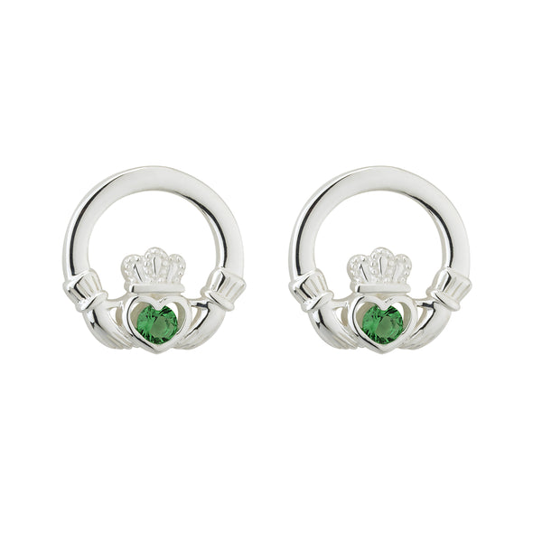 Green Crystal Claddagh Stud Earrings