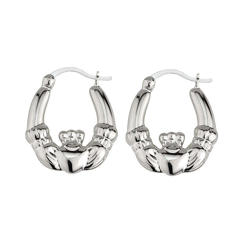Silver Claddagh Creole Medium Earrings