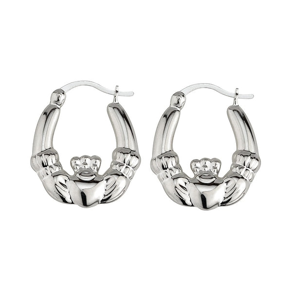 Silver Claddagh Creole Medium Earrings