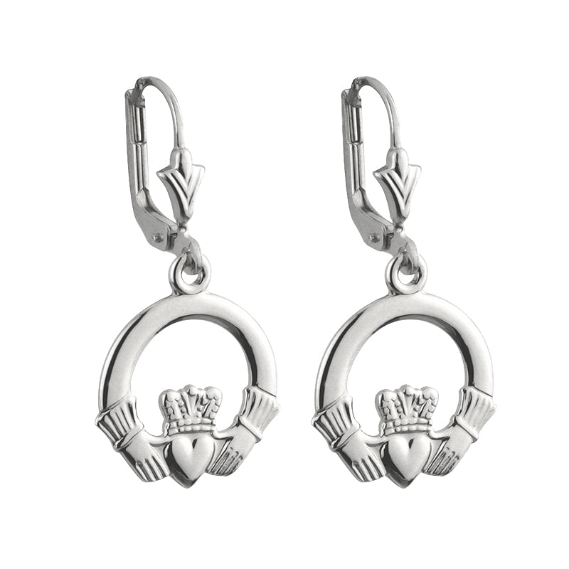 Solvar 14k White Gold Claddagh Drop Earrings s3956