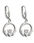 14k White Gold Claddagh Drop Earrings